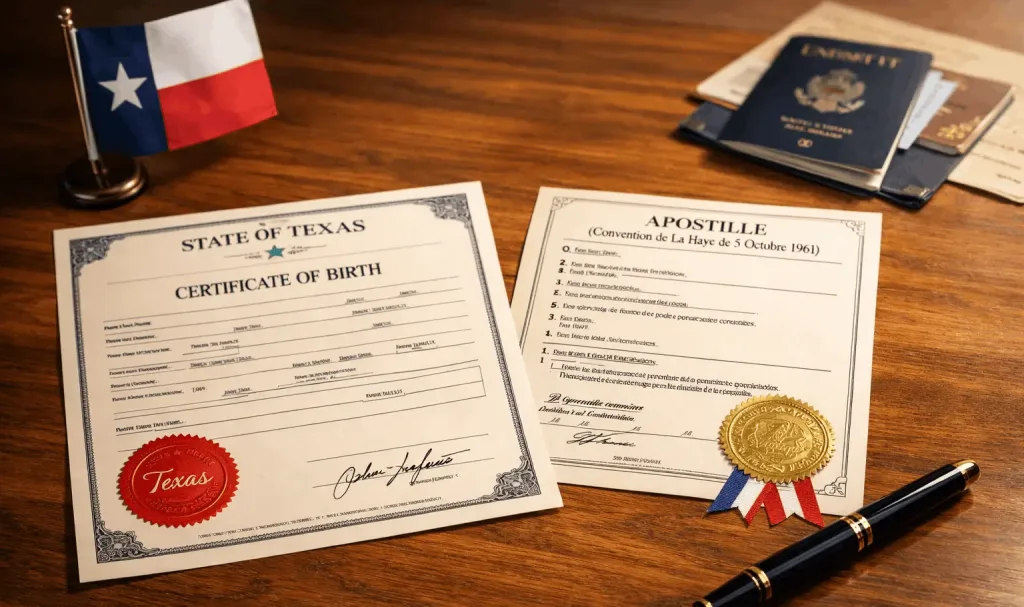 Texas birth certificate and apostille with passports