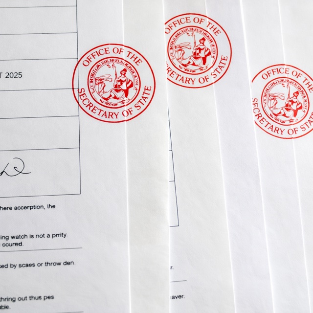 Documents stamped with Secretary of State seals