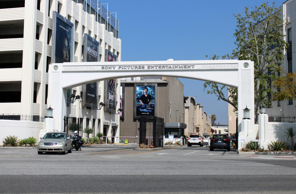 Sony Pictures Entertainment entrance archway with cars