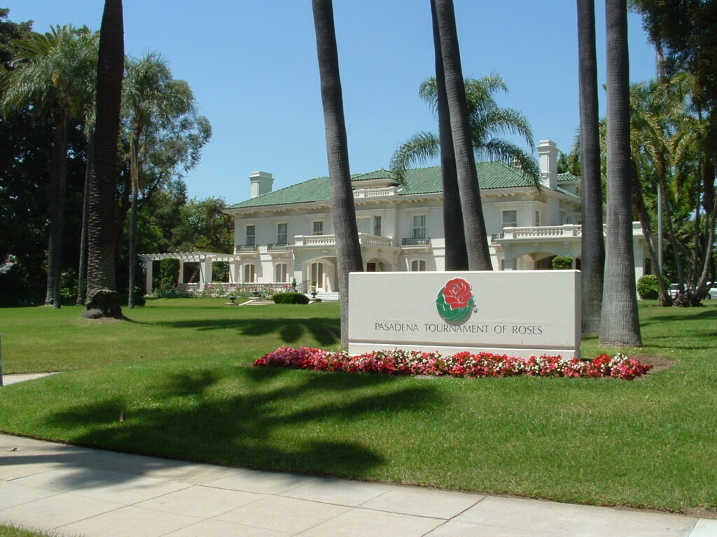 Pasadena Tournament of Roses mansion with sign