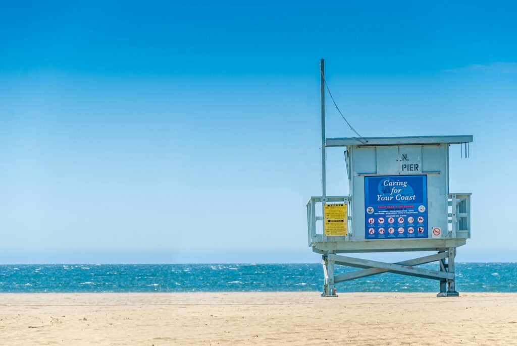 Lifeguard tower on sandy beach