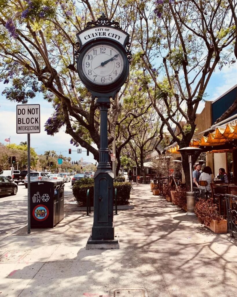 Culver City street clock on sunny sidewalk